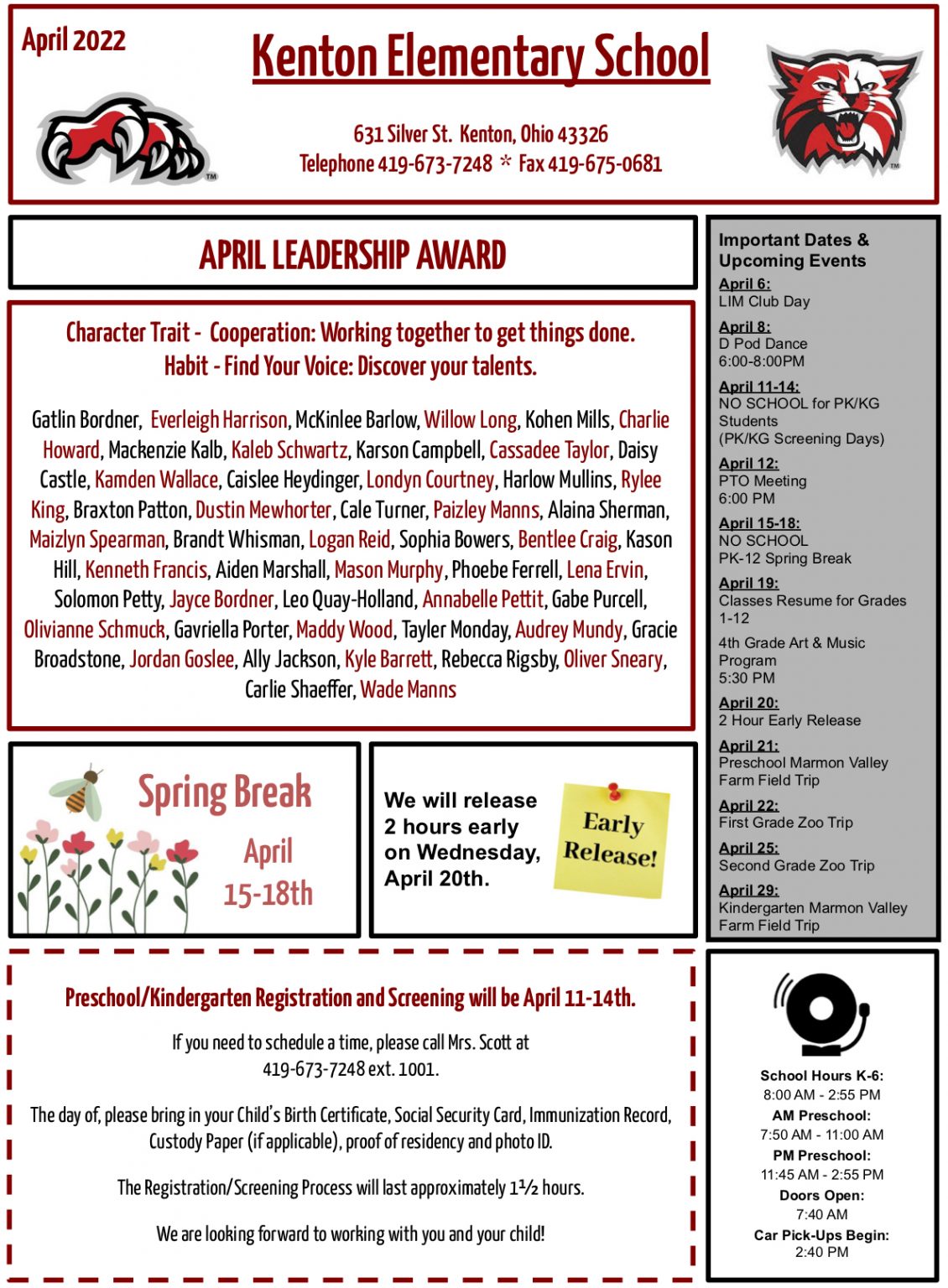 Kenton Elementary School April 2022 Newsletter Kenton City Schools