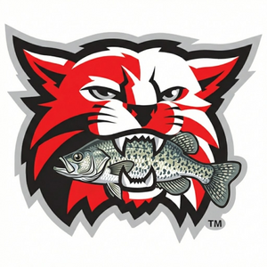 Wildcat logo holding a fish in its mouth